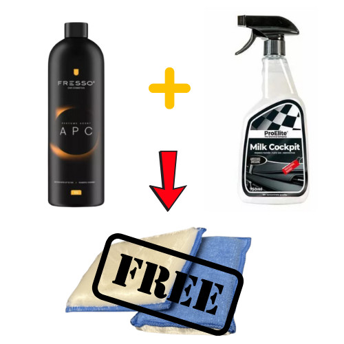 PROELITE MILK COCKPIT MŰSZERFAL ÁPOLÓ GÉL 750ML + FRESSO APC TISZTÍTÓKONCENTRÁTUM 1L + Ingyen Scrub Pad - Tisztító szivacs
